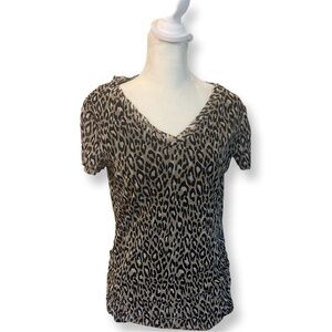 Dana Buchmann leopard print V-neck blouse M